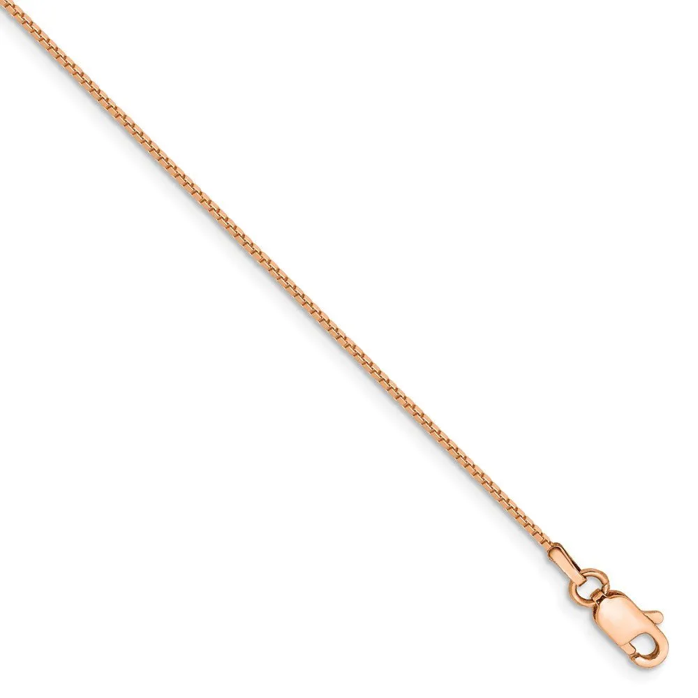 0.84mm, 14k Rose Gold, Box Chain Bracelet, 7 Inch