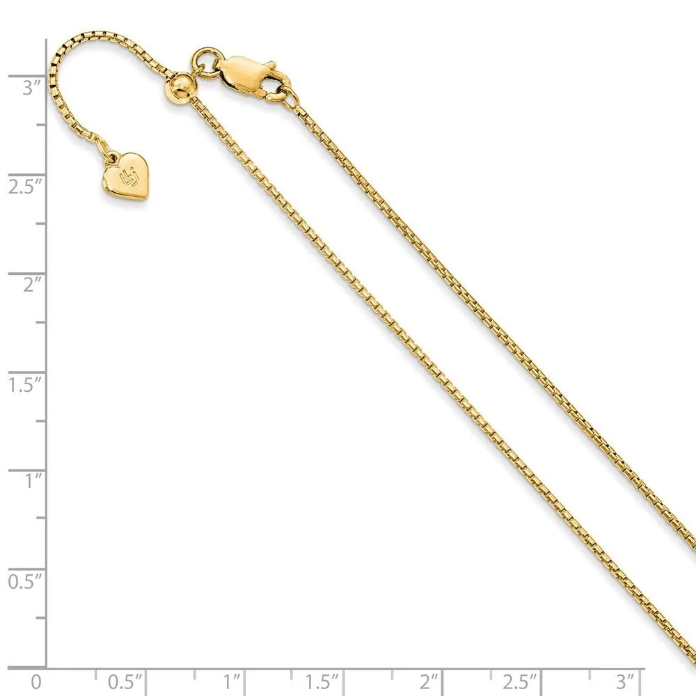 1.25mm Gold Tone Plated Silver Adj. Hollow Round Box Chain, 22 Inch