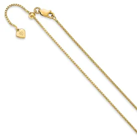 1.25mm Gold Tone Plated Silver Adj. Hollow Round Box Chain, 22 Inch