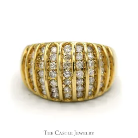 1.5cttw Channel Set Diamond Cluster Dome Ring in 10k Yellow Gold