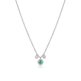 18kt White Gold Emerald Diamond 2 Dangle Necklace