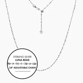 24" Italian Luna Bead Adjustable Chain (Silver)