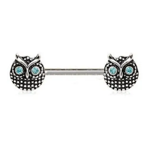 316L Stainless Steel Blue Eyed Owl Nipple Bar