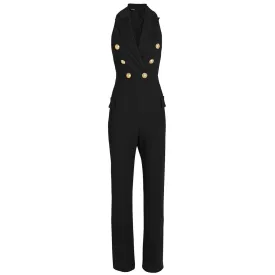 Balmain Black Sleeveless Double Breasted Wool Jumpsuit