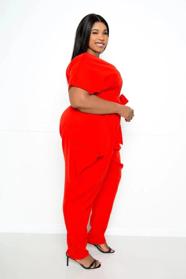 Buxom Curvy BJS92216X1 Belted PlusSize Jumpsuit