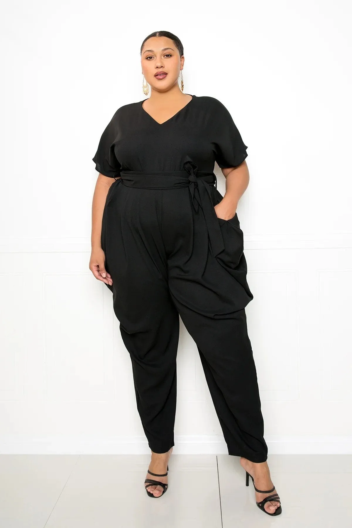 Buxom Curvy BJS92216X1 Belted PlusSize Jumpsuit