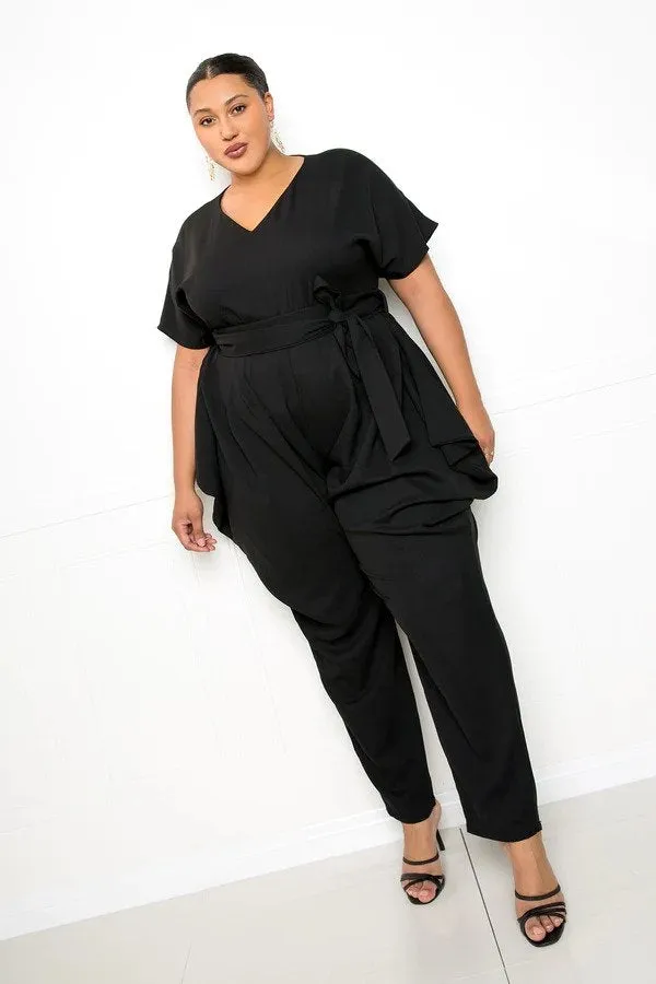 Buxom Curvy BJS92216X1 Belted PlusSize Jumpsuit