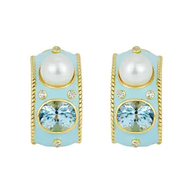 Earrings - Blue Topaz, South Sea Pearl And Diamond (enamel)