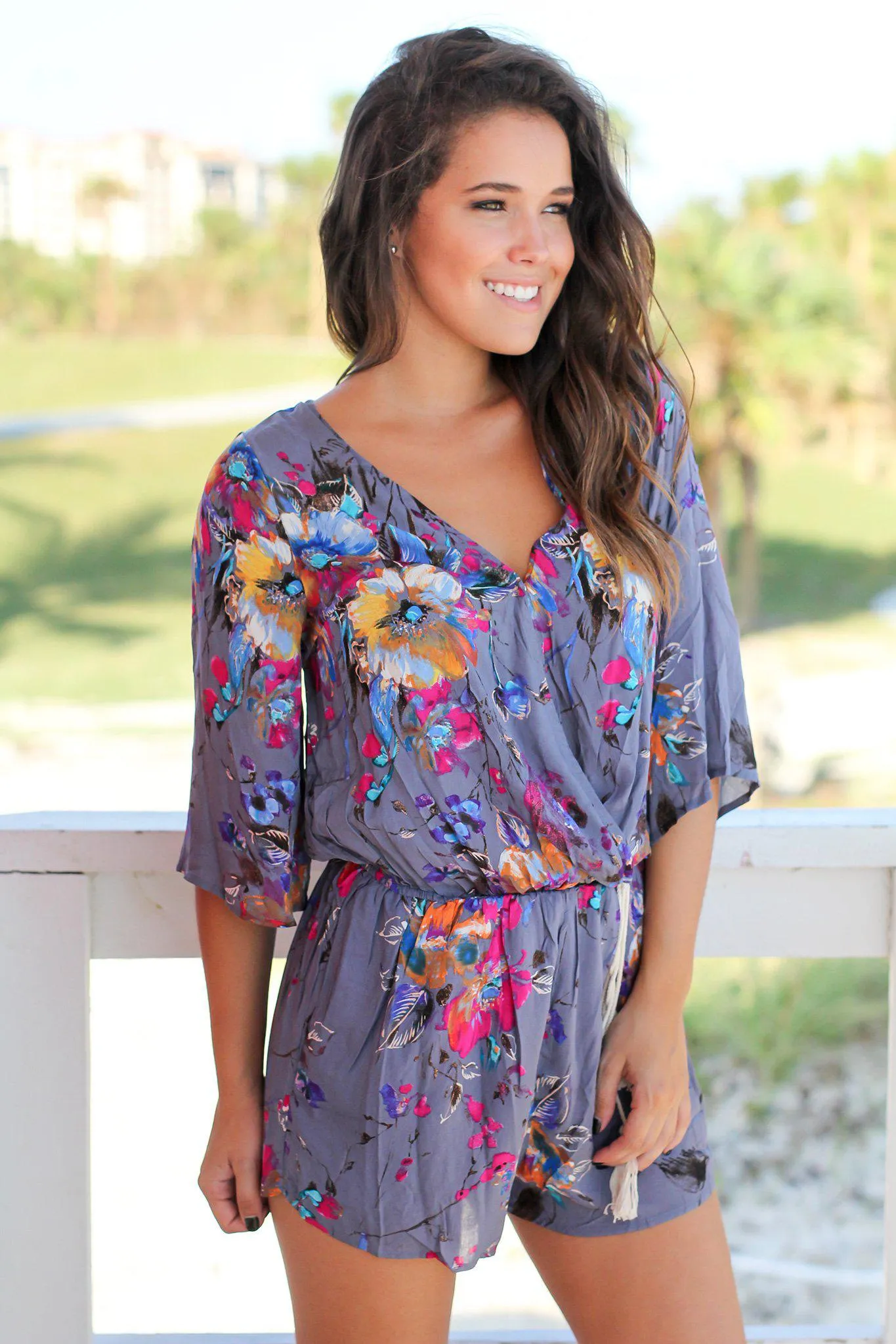 Gray Floral Romper