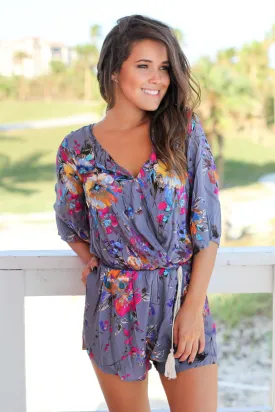 Gray Floral Romper