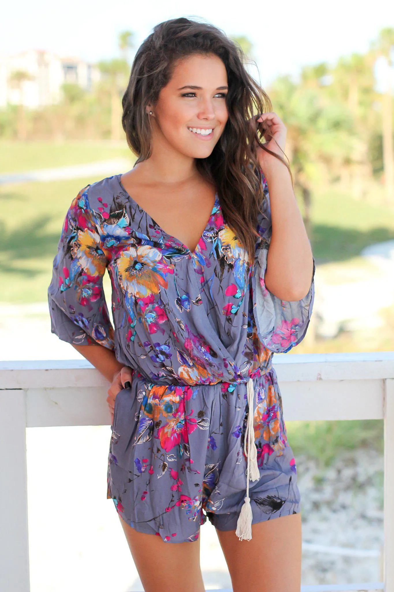 Gray Floral Romper