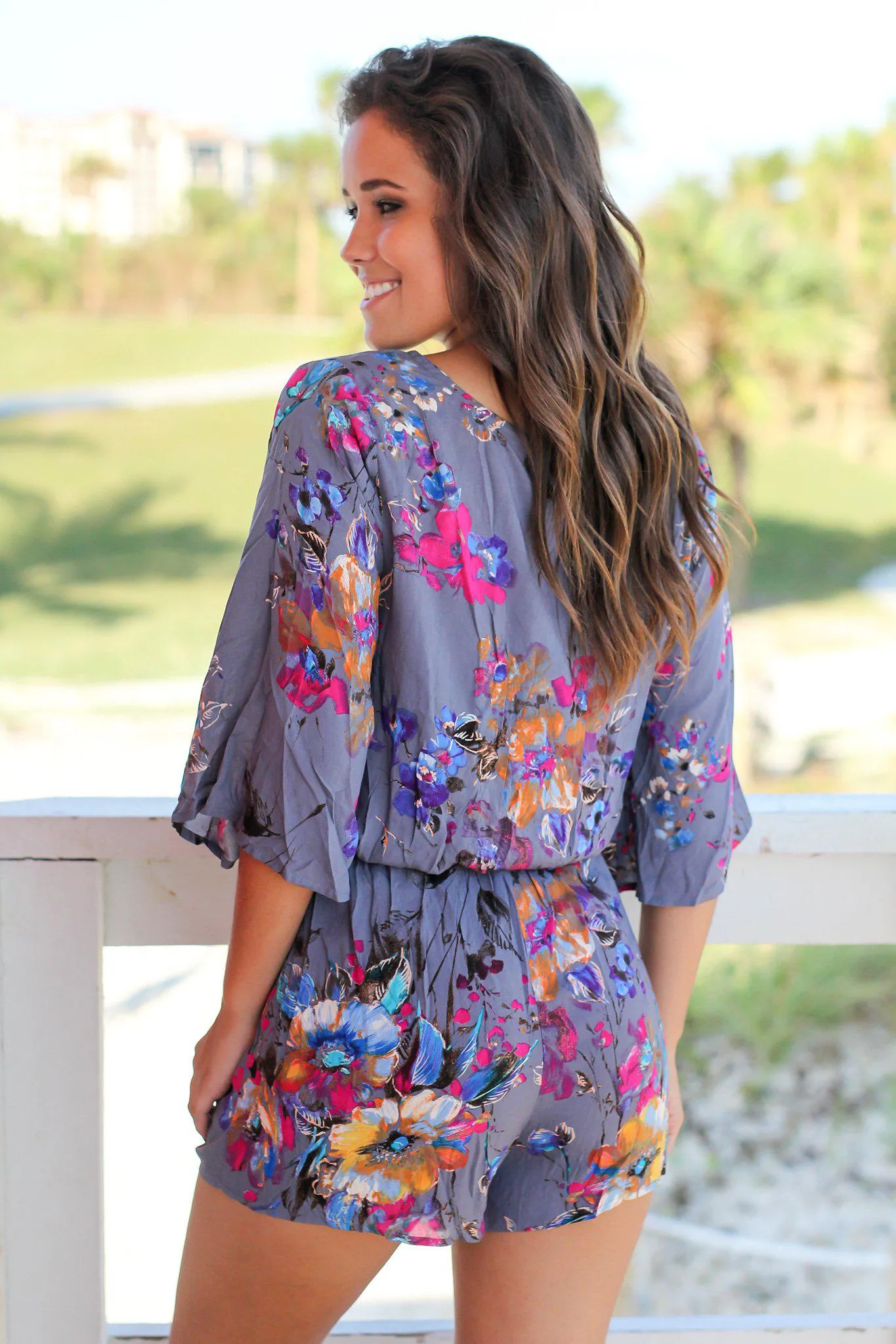 Gray Floral Romper