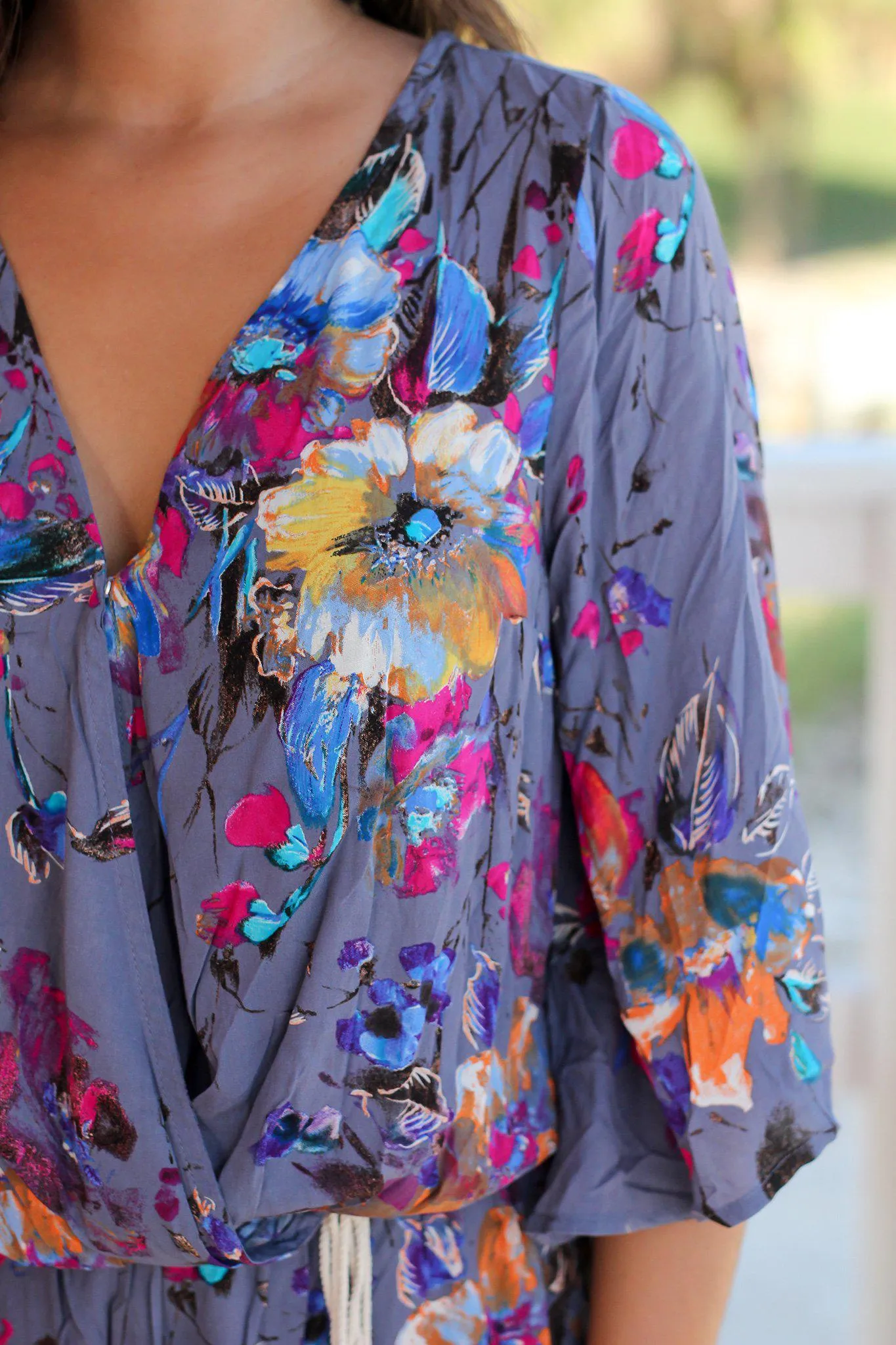 Gray Floral Romper