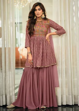 Mauve Pink Festive Wear Georgette Palazzo Salwar Suit