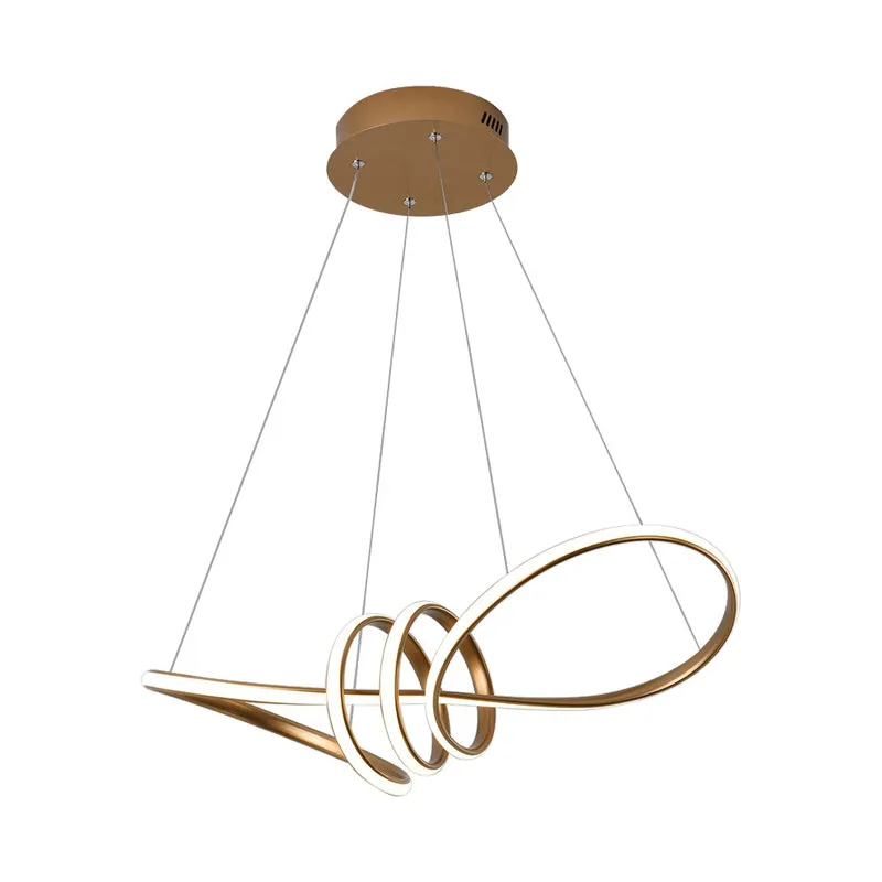 Modern LED Pendant Chandelier with Gold Spiral Design and Acrylic Shade in Multiple Light Colors