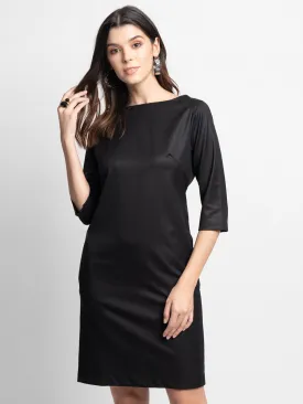 Poly Cotton Sheath Dress - Black