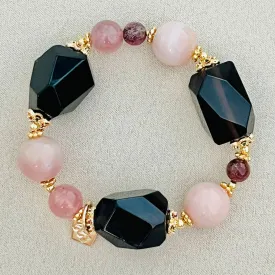 Raw Smoky Quartz & Pinks Trinity Bracelet