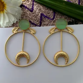 Salvanity Brass Gold -  अंगजा (Little Girl) 18 CT Matt Gold Plated Earrings - Mint Green